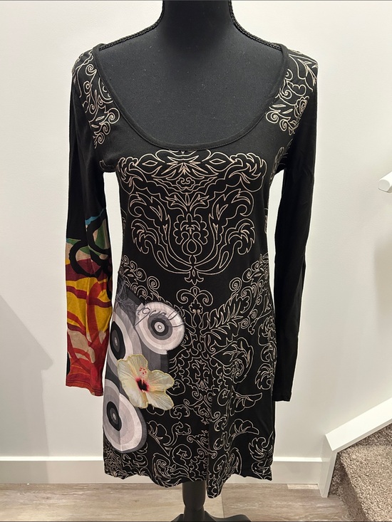 Desigual Dresses & Skirts - Desigual Black Long-Sleeve Floral & Ornate Print Dress Size M